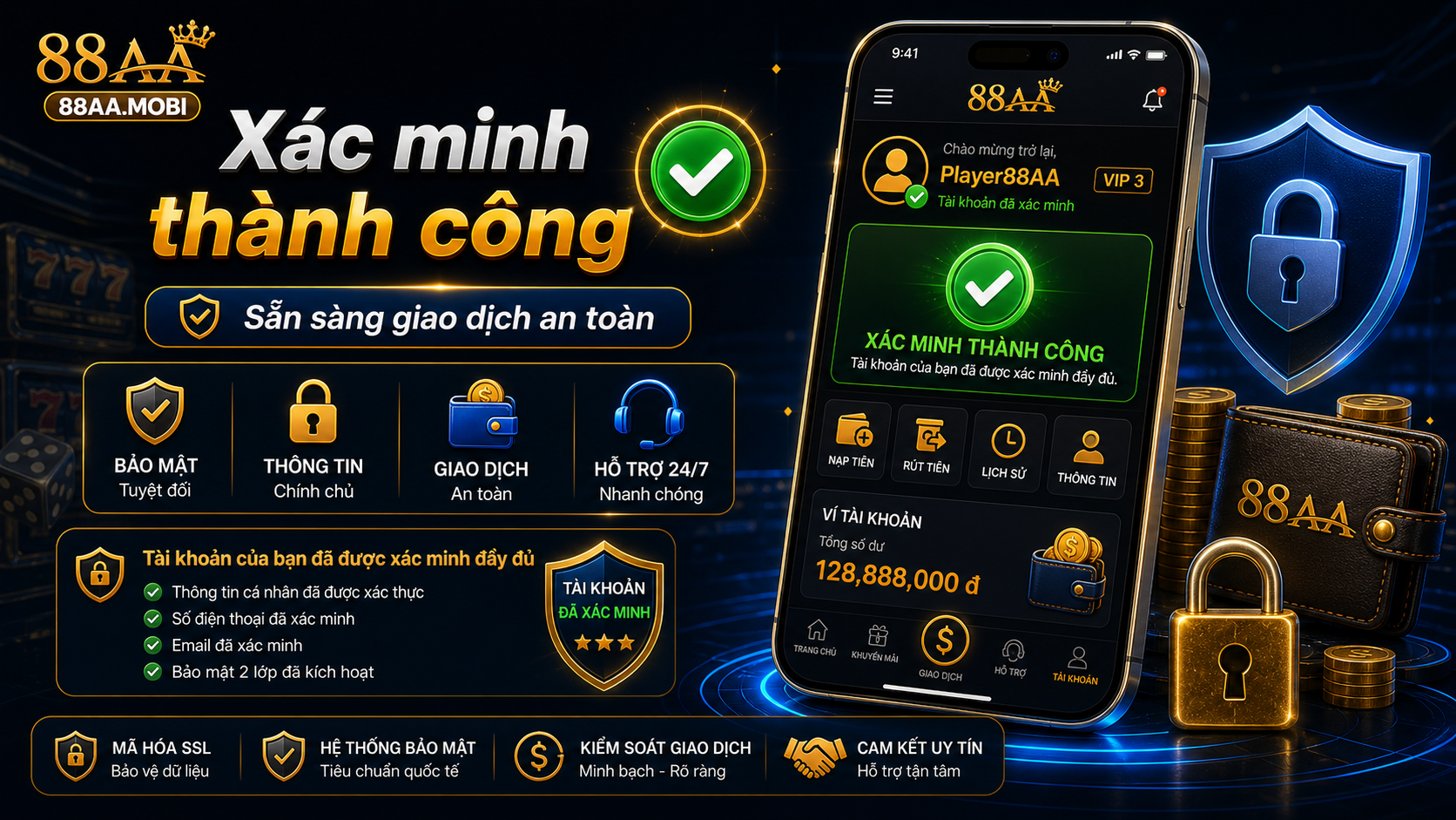 Xác minh tài khoản 88AA thông tin chính chủ bảo mật