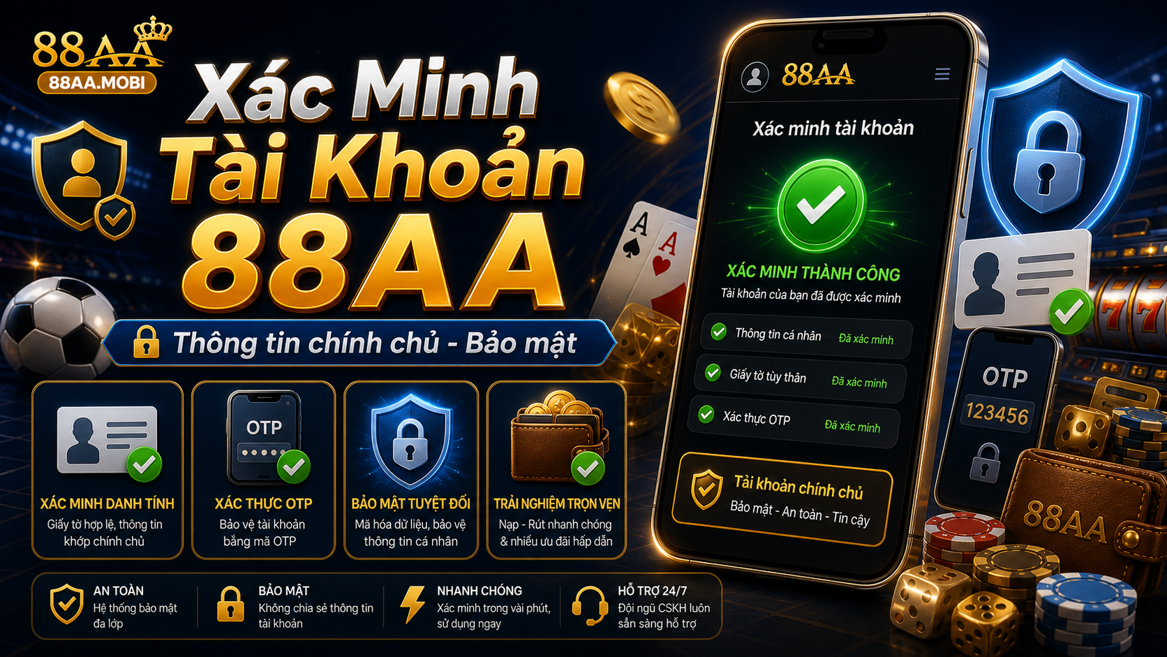 Bảo mật OTP khi xác minh tài khoản 88AA