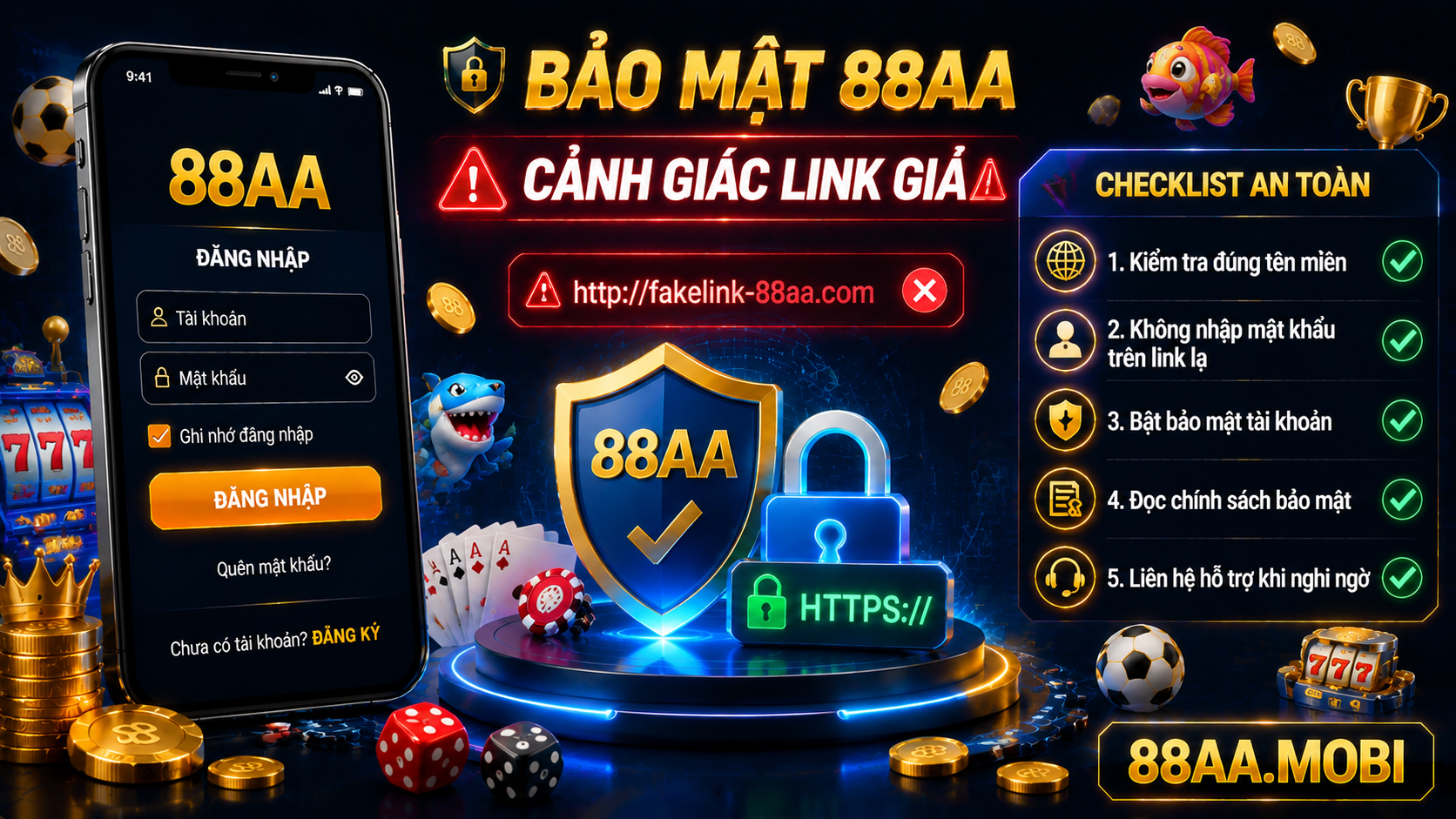 Bảo mật và cảnh giác link giả 88AA