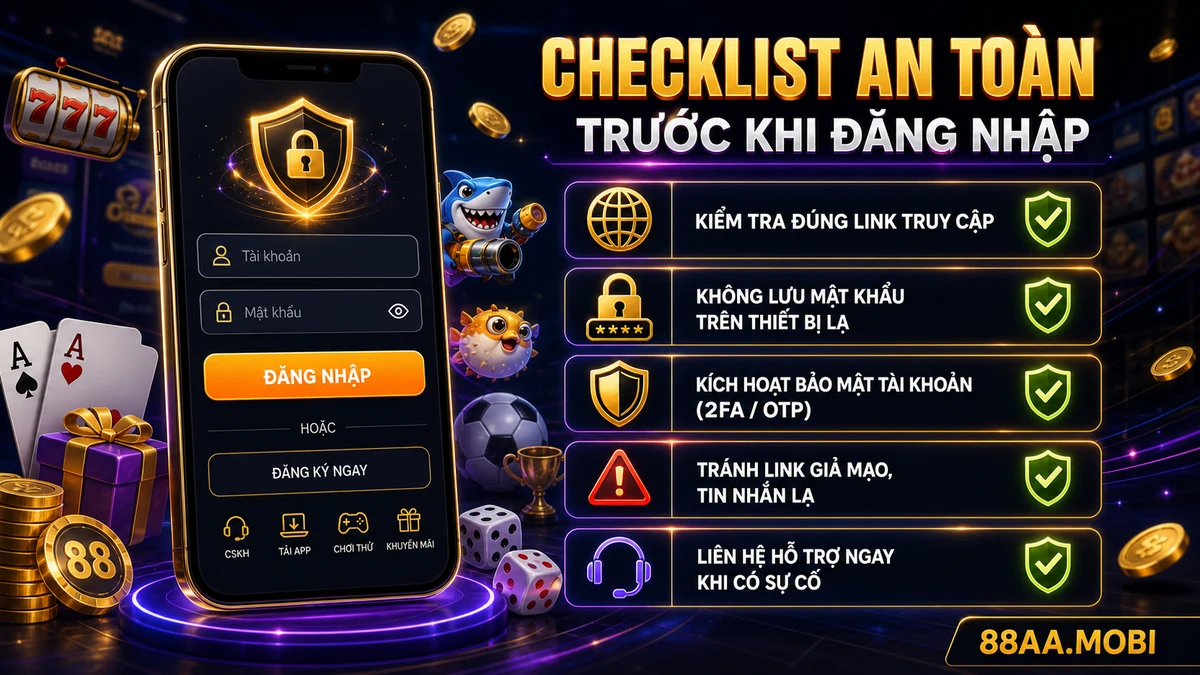 Checklist an toàn trước khi đăng nhập 88AA