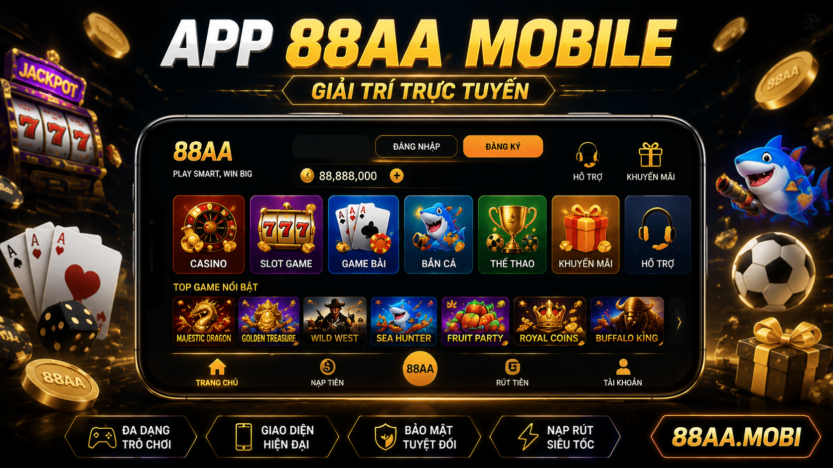 Giao diện app 88AA trên điện thoại