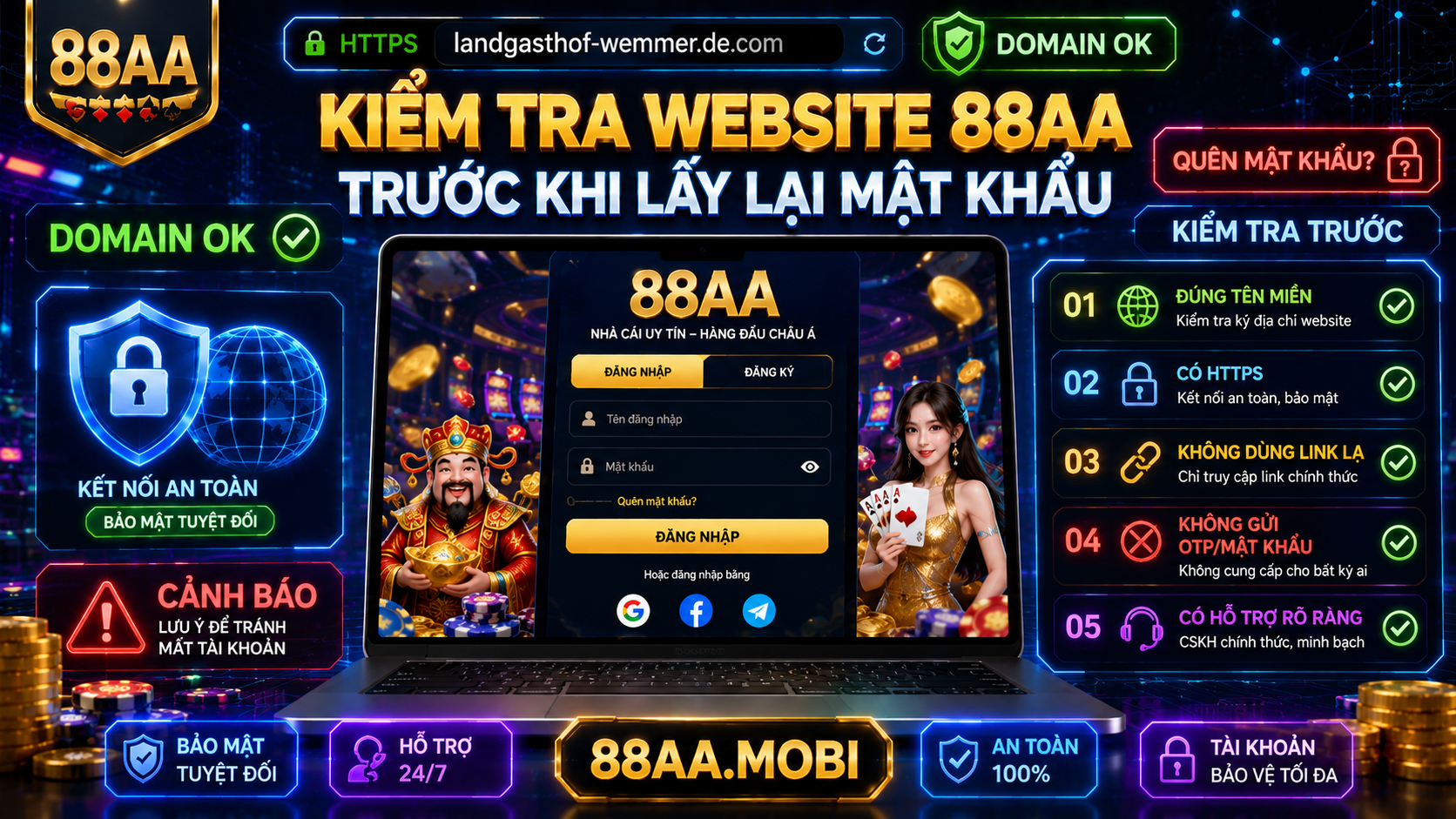 Kiểm tra website 88AA trước khi lấy lại mật khẩu